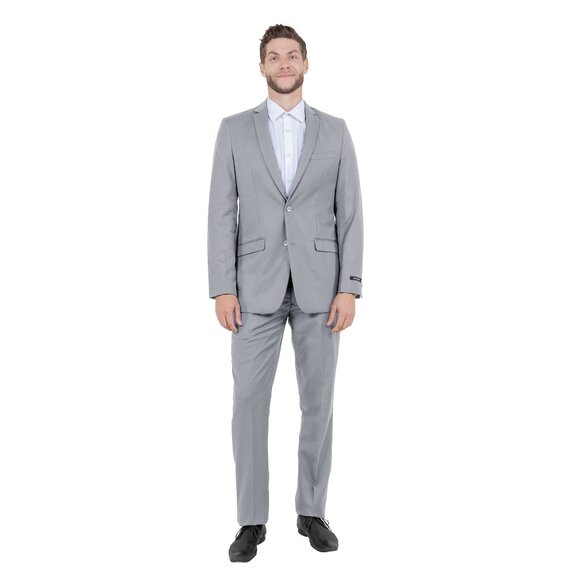 Azzuro's Premium Polyester Slim Fit 2pc Mens Suit, Light Gray - Picture 3 of 5